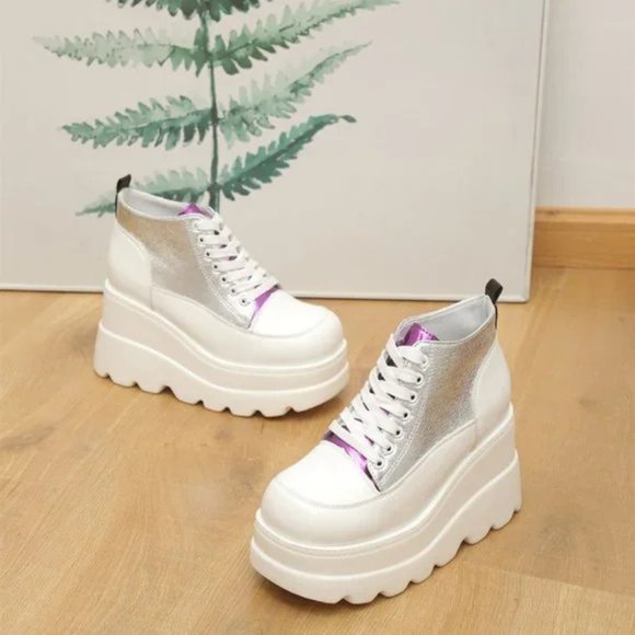 New Women's Front lace-up heightening ankle boots platform thick sole martin boo - Picture 12 of 12